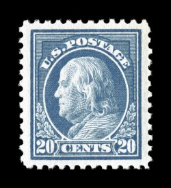 515, 20c Light ultramarine, a stunning mint single that is fabulously well centered within lavishly large margins all around, plus its color is especially rich and luxuriant,
razor-sharp impression on bright white paper, immaculate o.g., n.h., s