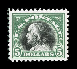 524, $5.00 Deep green and black, well centered within unusually large margins, strong rich color, o.g., n.h., choice very fine photocopy of a 2007 PF certificate for a block of
four, this being the bottom right stamp.