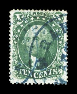 31, 10c Green, Ty. I, used, well centered within exceptionally large margins, strong color, blue town c.d.s. postmarks, very fine 1982 PF certificate.