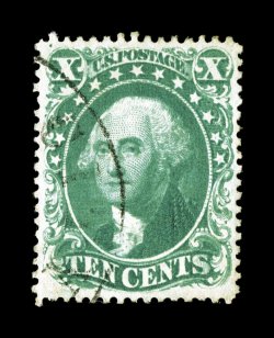 32, 10c Green, Ty. II, lovely used example, exceedingly well centered within large balanced margins, bright color, unusually light and unobtrusive town cancel, extremely fine and
choice 1989 PF certificate ex-Klein.