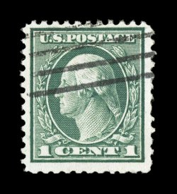 544, 1c Green coil waste, perf. 11, used, while centered a bit to the top, this is actually far better centering than typically found on this notoriously difficult stamp, plus
its margins are remarkably large for a coil waste, bright fresh color
