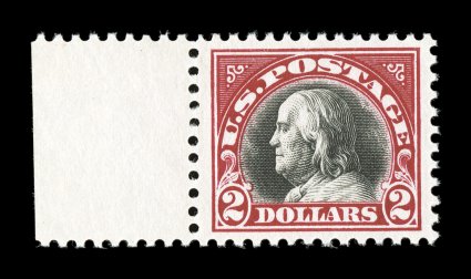 547, $2.00 Carmine and black, left sheet-margin single, well centered within wide margins, deep rich colors and intense impressions, o.g., n.h., extremely fine 2007 PSE
certificate (VF-XF 85 SMQ $455.00).