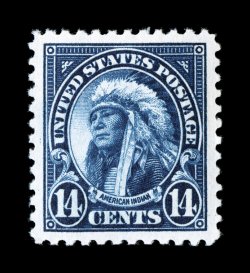 565, 14c Blue, perfectly centered within extravagantly large margins, deep prooflike color and impression on immaculate white paper, o.g., barest trace of a hinge mark,
extremely fine gem 2006 PSE certificate (Superb 98 Jumbo SMQ $35.00 for 98