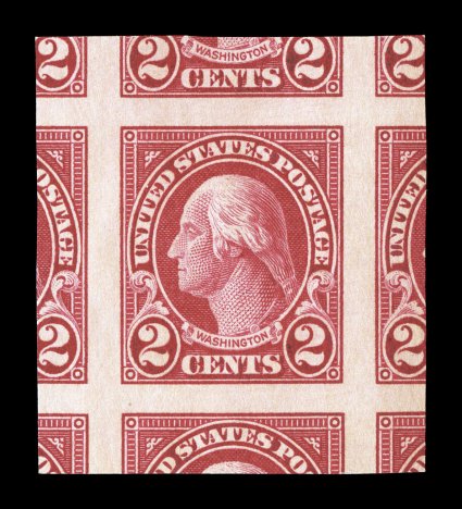 577, 2c Carmine imperforate, striking mint single, cut from the sheet so that equally huge portions of the eight adjoining stamps are present, deep intense color, o.g., n.h., a
superb gem 2005 PSE certificate (Gem 100 Jumbo SMQ $42.00 for a me