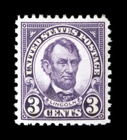 635, 3c Violet, marvelously well centered, rich vibrant color, pristine o.g., n.h., extremely fine 2007 PSE certificate (Superb 98 SMQ $365.00) only two stamps grade higher
(100).