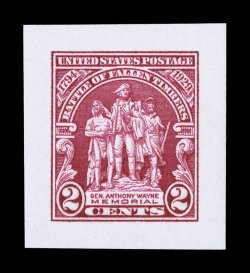 680P2, 2c Battle of Fallen Timbers, small die proof on white wove paper, remarkably fresh, with deep intense color on bright paper, large even margins, extremely fine a most
impressive example of this proof rarity.
