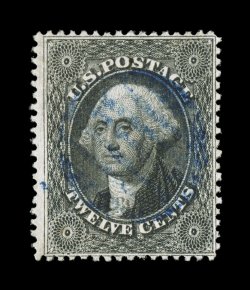 36, 12c Black, plate I, well centered within larger margins than typically associated with this narrowly spaced stamp, strong color and impression, light centrally struck blue
grid cancel, choice very fine 2006 PSE certificate.