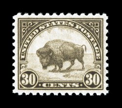 700, 30c Brown, a superlative mint single, featuring absolutely perfect centering within uncommonly large margins, rich luxuriant color and a razor-sharp impression, o.g., n.h.,
superb gem 2007 PSE certificate (Gem 100 SMQ $930.00 for 98) t