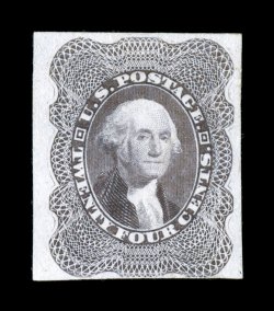 37P3, 24c Lilac plate proof on India, ample to mostly large margins all around, wonderfully bright and fresh, very fine a rare proof that seldom finds its way to the auction
block.