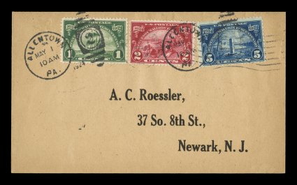 614-616, 1c-5c Huguenot-Walloon cplt., three first day covers each with a complete set, includes Mayport, Fla. (Ward), Allentown, Pa. (Roessler) and Lancaster, Pa. (Roessler),
all tied by handstamped duplex pmks., fresh and very fine trio.