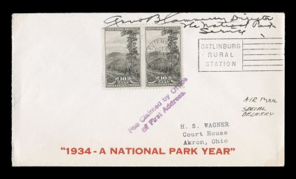 740-49, 1c-10c Parks cplt., cplt., each on separate first day cover with signatures of the director of each National Park, with printed period cachet in red 1934 - A National
Park Year, very fine another probably unique set for the specia