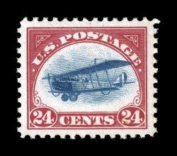 C3, 24c Carmine rose and blue, an outstanding mint single, featuring several impressive qualities, including being flawlessly centered amid lavishly large margins, as well as
gorgeous rich colors and crisp detailed impressions, pristine o.g., n.