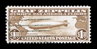 C14, $1.30 Graf Zeppelin, used, nicely centered with large margins, fresh color, lightly cancelled, choice very fine 2007 PSE certificate.