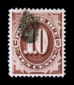 J19, 10c Red brown, a lovely used example, outstanding centering within large margins, sumptuously rich color and a well defined impression, small cork cancel, an extremely fine
gem 2007 PSE certificate (XF-Superb 95 SMQ does not price used po
