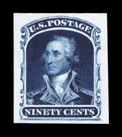 40P3-47P3, 1c-90c 1857 Reprints, plate proofs on India cplt., all with large margins and bright colors, 3c with tiny thin speck, 30c with faint trace of a bend, overall a very
fine set.