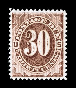 J20, 30c Red brown, well centered and margined, strong rich color, o.g., n.h. (scarce thus), very fine 2006 PSE certificate (VF 80 SMQ $640.00).