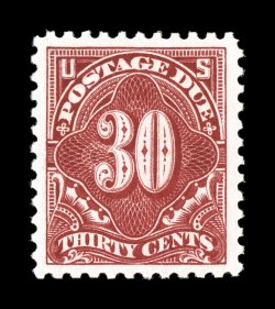 J66, 30c Carmine rose, exceedingly well centered within particularly wide margins, strong color color and a well incised impression, pristine o.g., n.h., extremely fine and
handsome 2007 PSE certificate (XF 90 SMQ $470.00).