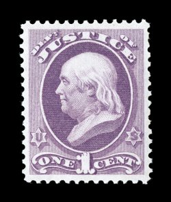 O25, 1c Justice, excellent centering within large margins, bright fresh color, o.g., lightly hinged, extremely fine and choice 1998 PF certificate.