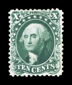 43, 10c Blue green reprint, without gum as issued, exceptionally well centered, especially for this difficult value, deep color and a sharp detailed impression, extremely fine
overall only 516 sold 1988 PF certificate.