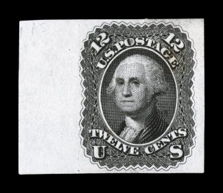 59P3, 12c Black August, plate proof on India, left sheet-margin single, other margins also large, exceptionally fresh, extremely fine (now listed as 69-E6d).