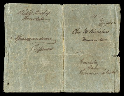 Charles Reed Bishop 1846-48 autograph documents signed, a most interesting pair of accounting booklets for moneys received and expenses, measuring approximately 4 x 6 and all in
Bishops own hand, the earliest of the two has six pages remov