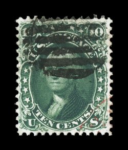 62B, 10c Dark green August, deep intense color and impression, nicely centered and margined, bold grid cancel as well as a portion of a light red transit pmk. at bottom right,
very fine 2006 PF certificate.