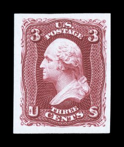 63P3-72P3, 1c-90c 1861 Issue, plate proofs on India cplt., includes 66P3 in addition to the normal 3c Rose shade, large margins all around, lovely bright colors, 5c with a
miniscule crease at top of no consequence, very fine-extremely fine.