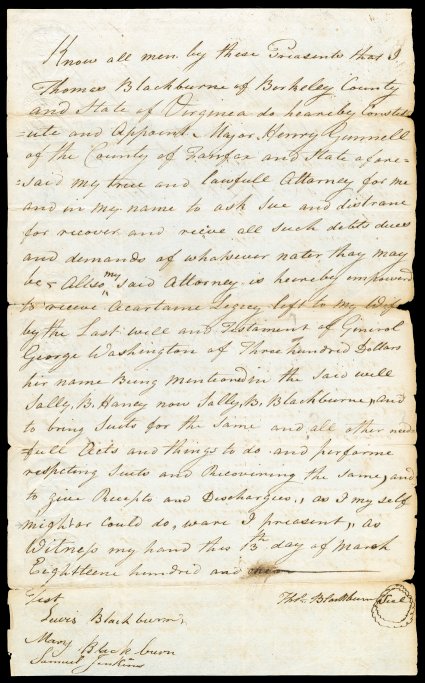 [Washington, George] Three scarce items surrounding the estate of the Father of his Country. Includes the Booklet The Last Will and Testament of General George Washington with a
Schedule of his Property Directed to be Sold. Philadelphia, H.