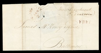 Dearborn, Henry US Secretary of War under Thomas Jefferson (1751-1829) fought in the American Revolution and was the senior commander during the War of 1812. Good association
Postal Cover Franked H. Dearborn as Secretary, Washington, p