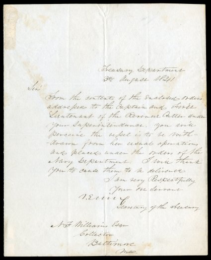Ewing, Thomas American politician (1789-1871) US Secretary of the Treasury first US Secretary of the Interior earlier, a US Senator from Ohio foster father and later
father-in-law of William T. Sherman. Manuscript Letter Signed T. Ewin