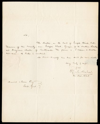 Dallas, George M. American jurist, diplomat, and politician (1792-1864) US Senator from Pennsylvania Vice President under James K. Polk US Minister to the UK and to Russia.
Early Autograph Letter Signed G.M. Dallas, 13 page, 4to, Ph