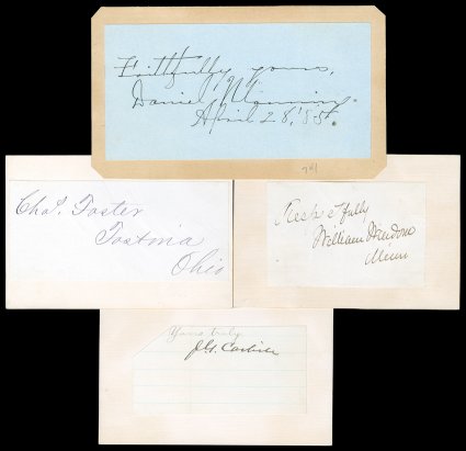 Secretaries of the Treasury, 1877-99 [Garfield-Cleveland] Good group of Treasury autographs from the Gilded Age, including a good content Letter Signed by W. Windom as
Secretary, 1 page, 8vo, on (unusual, left-handed) Treasury stationer