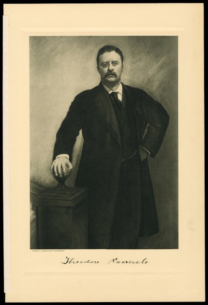 Roosevelt, Theodore Twenty-sixth President of the United States (1858-1919, served 1901-09), succeeding to the presidency upon the death of McKinley gained renown as head of the
Rough Riders volunteers during the Spanish-American War acquired