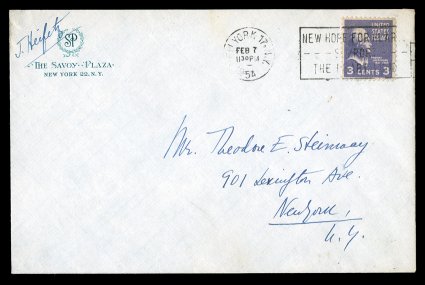 Heifetz, Jascha Lithuanian-born American violin virtuoso and composer (1901-87) considered by many to be the greatest violinist of the modern era. Choice Postal Cover Signed J.
Heifetz in top left corner by way of return address, on im