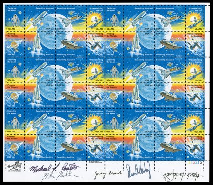 Astronauts: Collection Large collection of autographs, including First Day Cover Signed by Mercury astronaut John Glenn, the first American to orbit the planet, and by stamp
artist Paul Calle five Stamp Sheets Signed, as foll