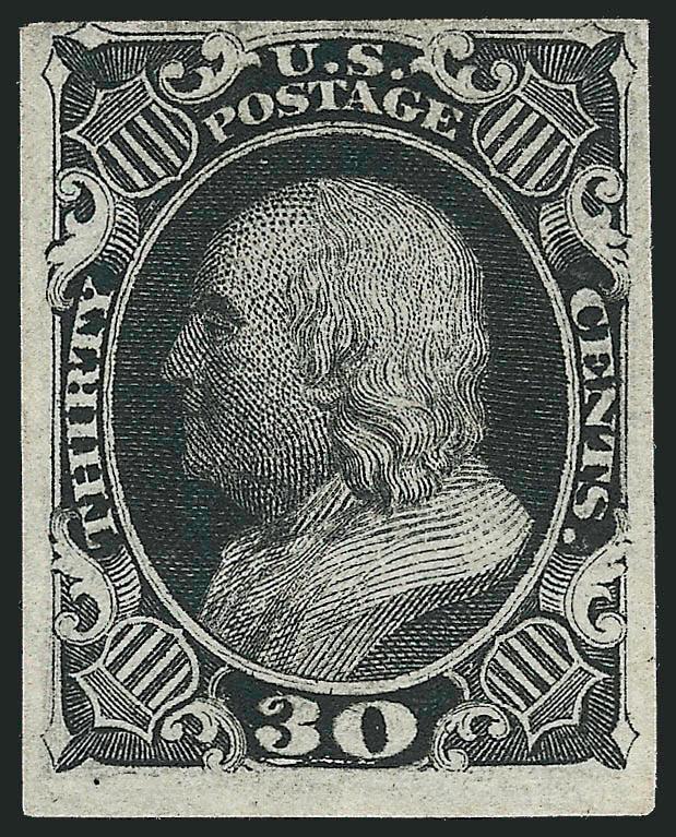30c Black, Trial Color Plate Proof on Wove (38TC5).> Large margins to barely touched, detailed impression, Very Fine, scarce