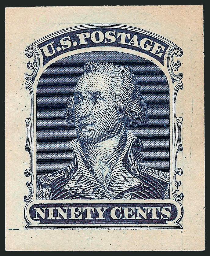 90c Deep Blue, Panama-Pacific Small Die Proof (47P2a).> Large margins, rich color, usual slight toning which is a characteristic of genuine examples of this proof<><>^VERY FINE AND CHOICE. AN EXCEEDINGLY RARE
AND DESIRABLE EXAMPLE OF THE 90-CENT 18