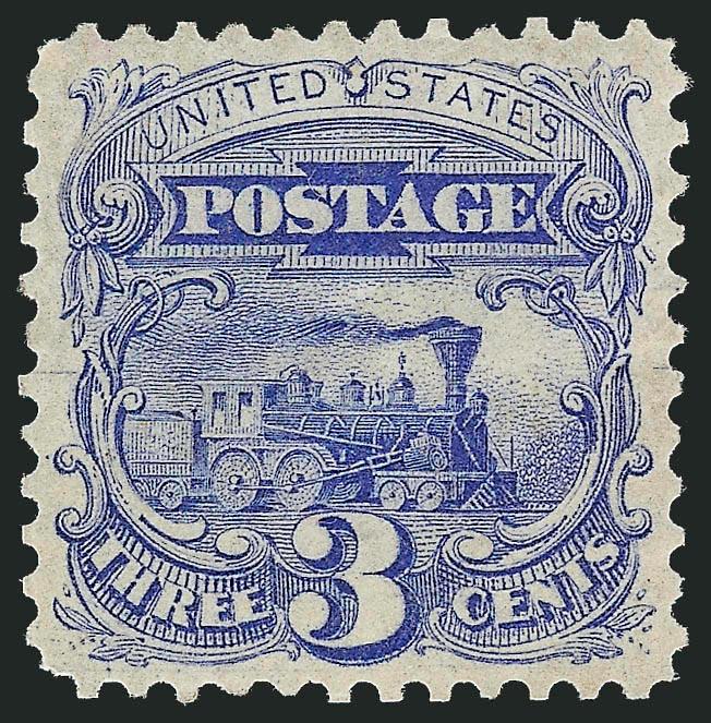 3c Blue, Re-Issue (125).> Original gum, choice centering, beautiful shade and proof-like impression, bright and fresh, almost perfectly centered<><>^EXTREMELY FINE. A RARE STAMP IN ANY CONDITION -- THIS 3-CENT
1869 RE-ISSUE RANKS AMONG THE VERY FIN