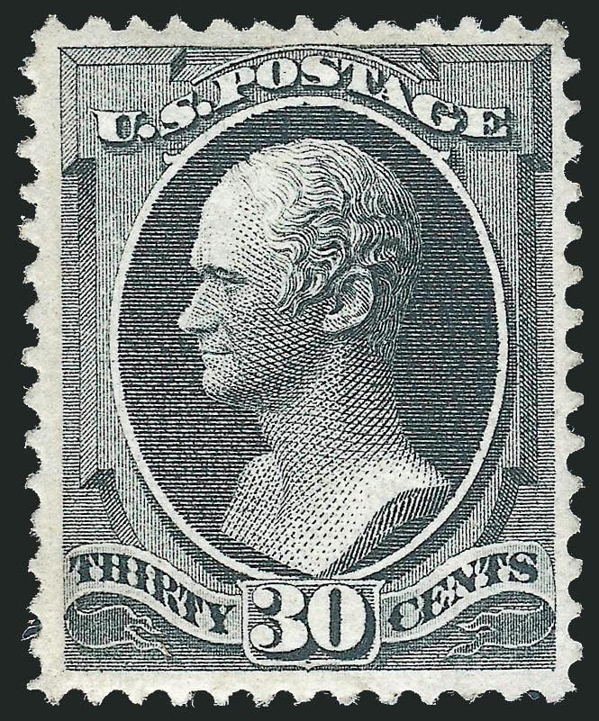 30c Black (154).> Original gum, choice centering with wide margins, beautiful deep charcoal shade and detailed impression<><>^EXTREMELY FINE. THE 1870 30-CENT NATIONAL UNGRILLED ISSUE IS ONE OF THE MOST
DIFFICULT OF ALL BANK NOTE ISSUES TO FIND IN