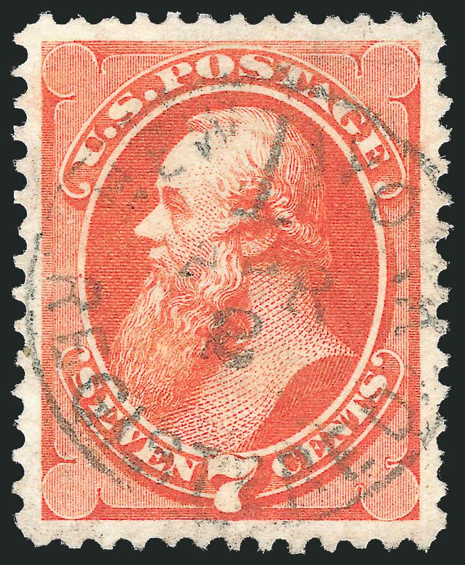 7c Orange Vermilion (160).> Enormous margins all around and perfectly centered, vivid color and proof-like impression, cancelled by centered strike of <New York D Registered Apr. 2 > Station D registered mail
circular datestamp<><>^EXTREMELY FINE