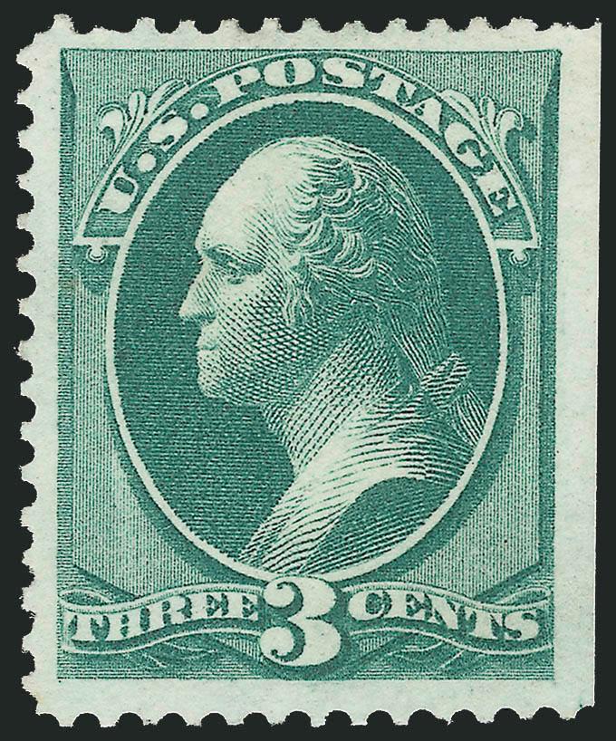 3c Blue Green, Special Printing (169).> Without gum as issued, full perforations on three sides, straight edge at right is apparently natural as we detect a trace of the arrow at bottom right, dark color on
fresh paper, wide margins<><>^EXTREMELY F