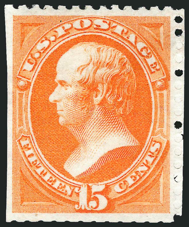 15c Bright Orange, Special Printing (174).> Without gum as issued, vibrant color and sharp proof-like impression on bright white paper, choice centering, usual scissors-separated perforations intact on two
sides and blunted at bottom<><>^VERY FINE.