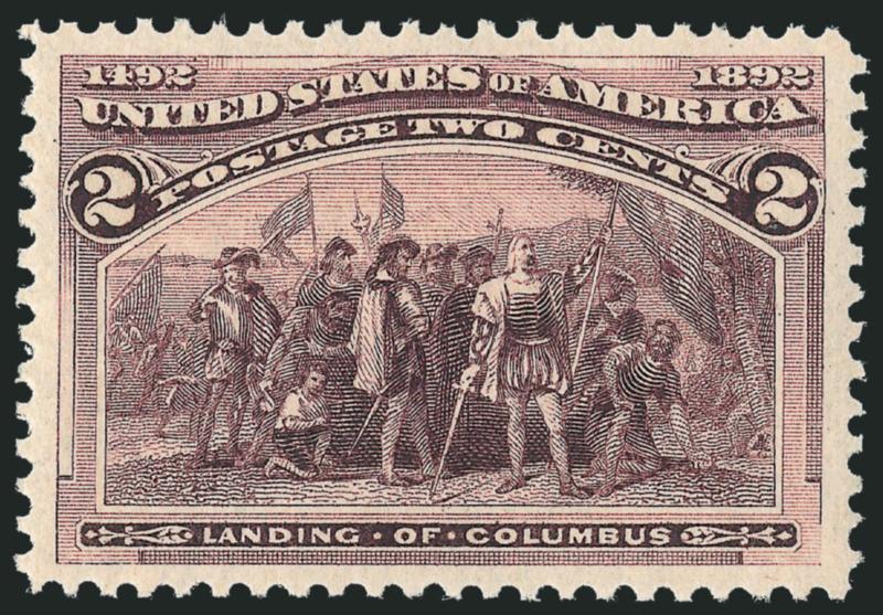 2c Columbian (231).> Mint N.H., showing <broken frameline variety> which is evident at lower right corner, gorgeous centering, intense color and impression, Extremely Fine Gem, a superb stamp in every respect,
the broken frameline variety is listed b