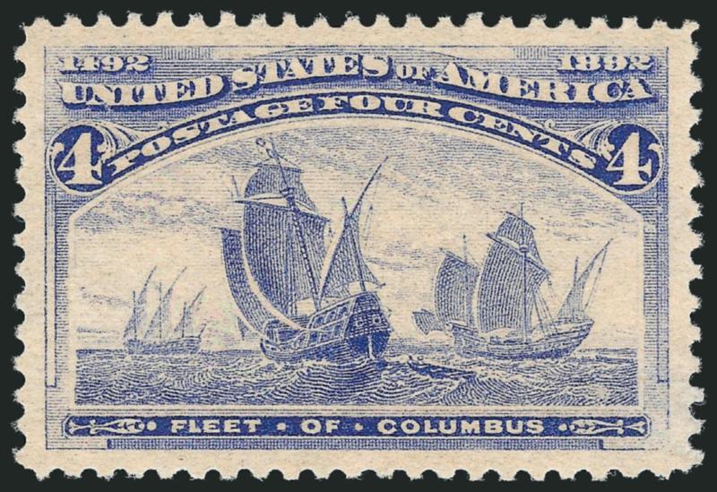 4c Columbian (233).> Mint N.H., pretty color on fresh paper, perfectly centered with wide and balanced margins<><>^EXTREMELY FINE GEM. A SUPERB MINT NEVER-HINGED EXAMPLE OF THE 4-CENT COLUMBIAN ISSUE WHICH HAS
BEEN GRADED SUPERB 98 BY P.S.E.^<><>