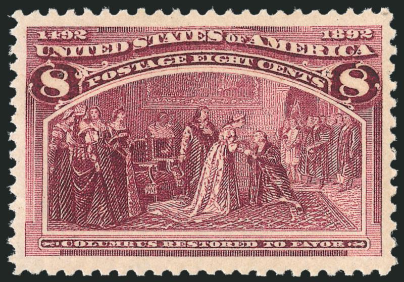 8c Columbian (236).> Mint N.H., gorgeous centering with Jumbo margins, rich color on crisp paper, Extremely Fine Gem, with 2010 P.S.E. certificate (XF-Superb 95 Jumbo SMQ $1,000.00 as 95, $5,450.00 as
98)
