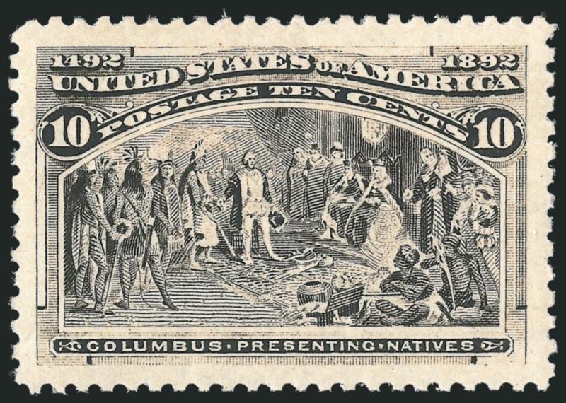 10c Columbian (237).>  Mint N.H., radiant color which is very eye-catching, perfectly centered with Jumbo margins<><>^EXTREMELY FINE GEM. AN ABSOLUTELY STUNNING MINT NEVER-HINGED EXAMPLE OF THE 10-CENT
COLUMBIAN ISSUE, WHICH HAS BEEN GRADED SUPERB