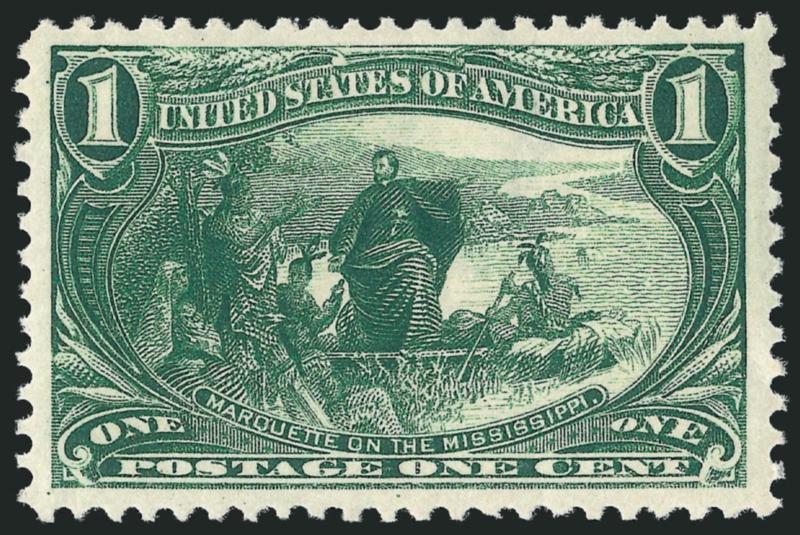 1c Trans-Mississippi (285).> Mint N.H., deep rich color on bright paper, Jumbo margins all around, Extremely Fine Gem, ex Scarsdale, with 2010 P.S.E. certificate (XF-Superb 95 Jumbo SMQ $750.00 as 95,
$2,200.00 as 98)