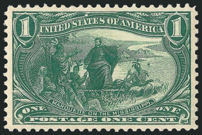 1c Trans-Mississippi (285).> Mint N.H., brilliant color and crisp impression, wide and balanced margins, Extremely Fine Gem, with 2010 P.S.E. certificate (XF-Superb 95 SMQ $750.00)