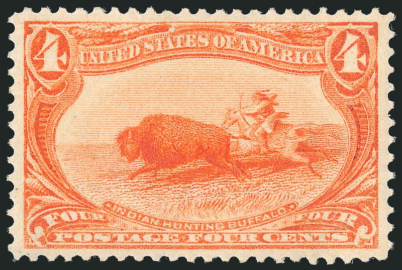 4c Trans-Mississippi (287).> Mint N.H., vibrant color as fresh as the day it was printed, beautiful centering with wide margins<><>^EXTREMELY FINE GEM. A SUPERB MINT NEVER-HINGED EXAMPLE OF THE 4-CENT
TRANS-MISSISSIPPI ISSUE.^<><>With 2010 P.S.E.