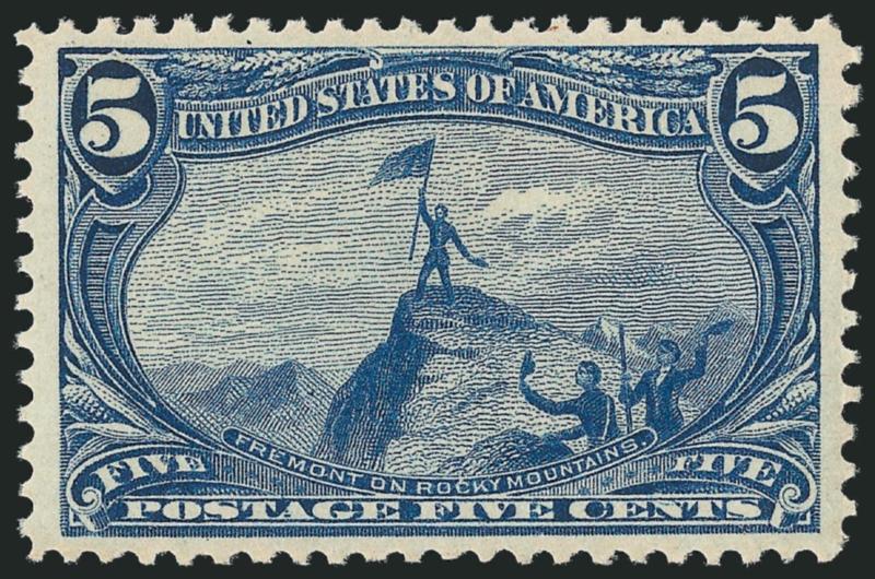 5c Trans-Mississippi (288).> Mint N.H., deep rich color and proof-like impression on post-office fresh paper, gorgeous centering with wide and balanced margins<><>^EXTREMELY FINE GEM. A WONDERFUL MINT
NEVER-HINGED EXAMPLE OF THE 5-CENT TRANS-MISSIS